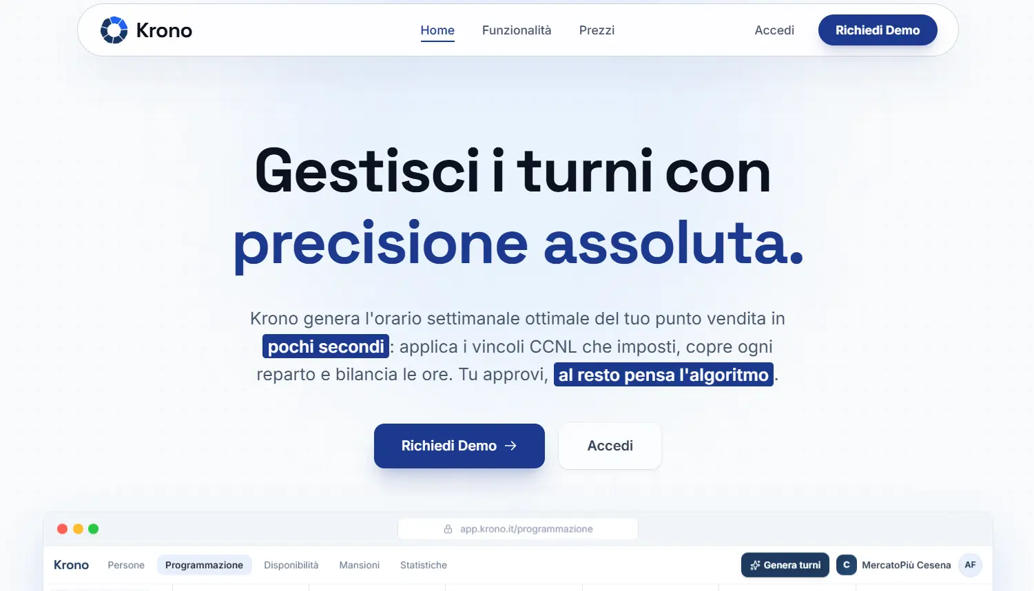 Krono — Pianificazione Turni per Punti Vendita | progetto di sviluppo web e software realizzato da ESTETA, Modena